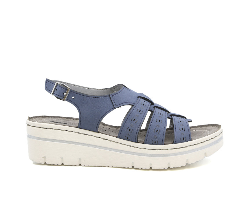 Sandalias JARTUM color azul con suela blanca y altura de 6 cm. Modelo anatomico perfecto para pies cansados.